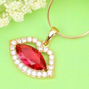 "Rose Gold Lips Pendant with Red Stone – Bold & Stylish, XPPT1206